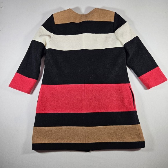 Chicos Coat 100% Wool Striped Colorblock Womens Size 2 Full Zip Pea Coat - Picture 3 of 7
